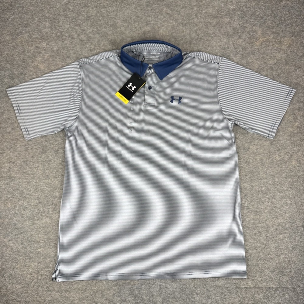 Under Armour The Performance Golf Polo Shirt Loose UPF 50+ Blue Striped Mens XL